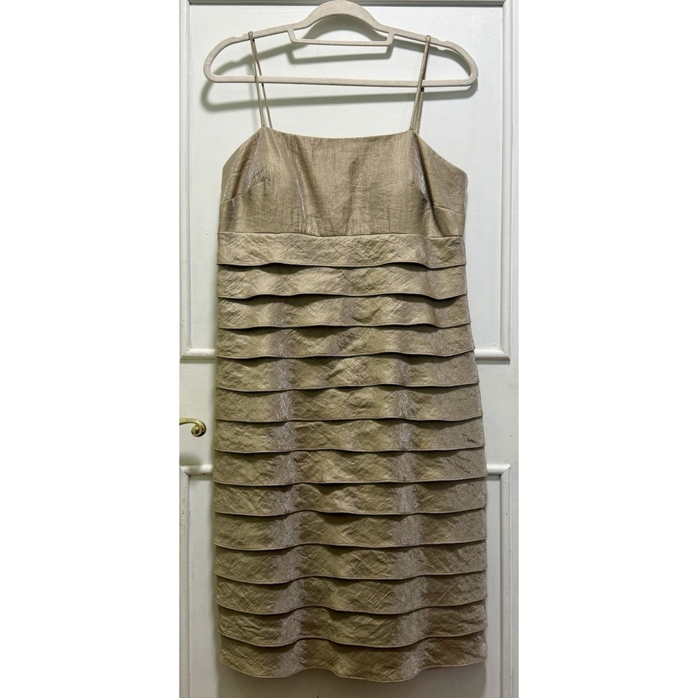 Jessica Howard Champagne Tiered Ruffle Cocktail Dress Spaghetti Strap Size 12